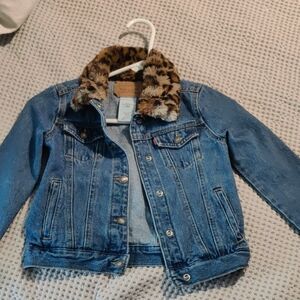 Levi's Kids Blue Denim Jacket with Leopard Faux Fur Collar